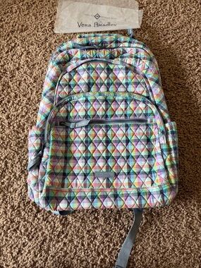 Vera Bradley Quilted Pastel Diamond Print Backpack in Mint, Pink & Lavender